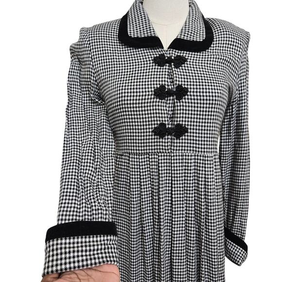Jessica Howard Vtg 80s Dark Academia Librarian Velvet Houndstooth Midi Dress 10 - Picture 3 of 12